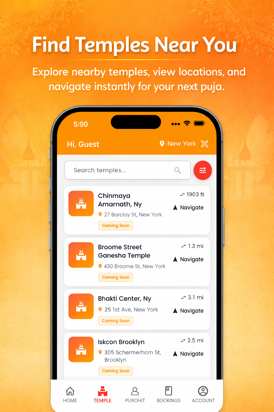 BookMyPuja mobile app interface for booking ritual services